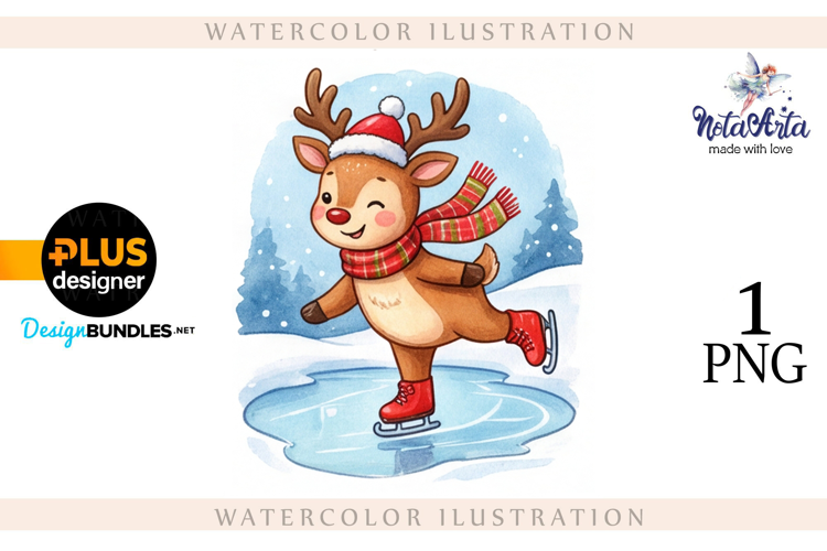 Christmas deer watercolor illustration