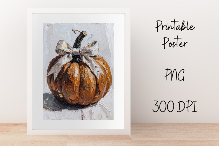 Pumpkin with a Coquette Bow Grandmillennial Style Wall Art