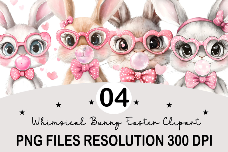 Whimsical Bunny Easter Clipart, Watercolor Easter Bunny PNG