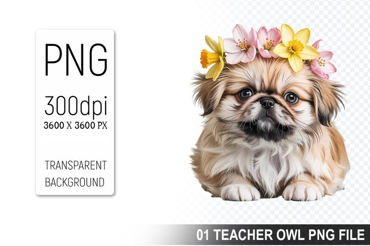 Cute Floral Dog, Animal Sublimation Clipart PNG