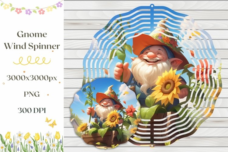 Cute Gnome Wind Spinner, Sunflowers Wind Spinner Design