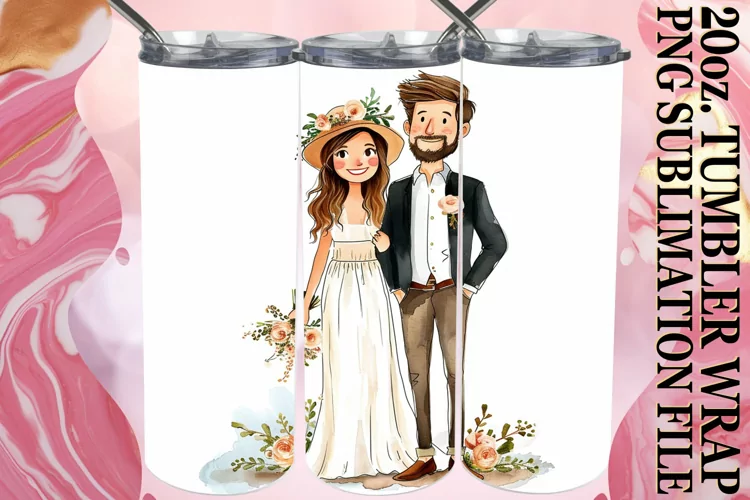 Timeless Watercolor Wedding Tumbler Design: Sublimation Blis