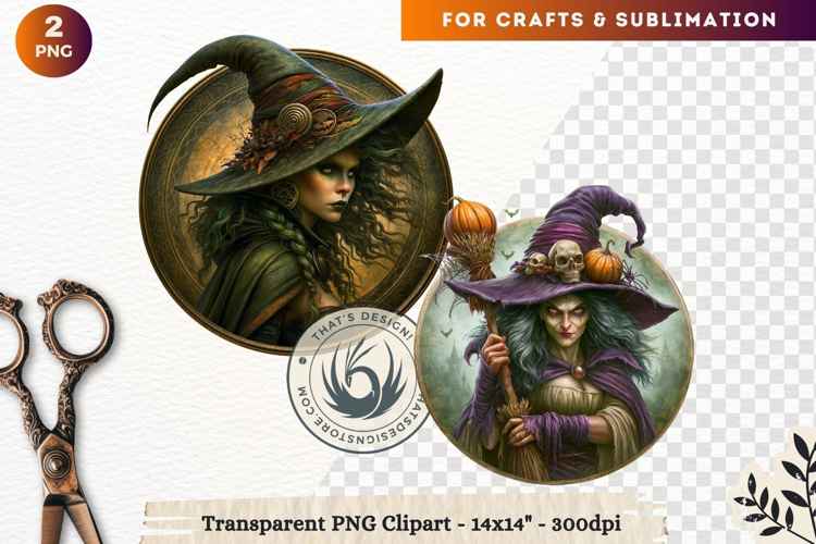 Dark Fantasy Halloween Witches Medallion Clipart sublimation