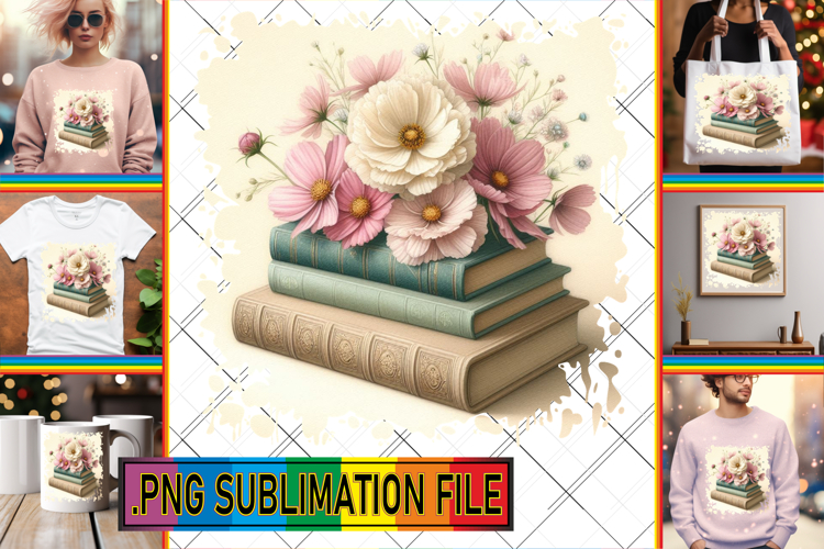 Vibrant TSHIRT Sublimation PNG, Book and flower