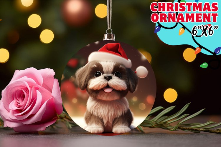 Puppy's Santa Cap 3D Ornament Winter Sublime example image 1