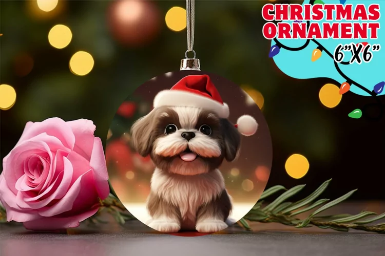 Puppy's Santa Cap 3D Ornament Winter Sublime