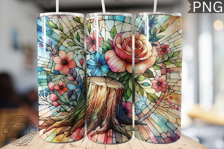 Watercolor Flower Wooden Stump Tumbler - High Quality 3Dpi example image 1