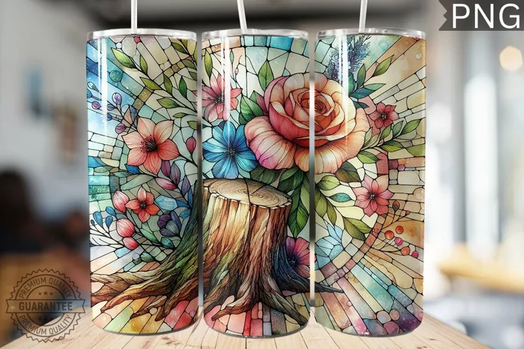 Watercolor Flower Wooden Stump Tumbler - High Quality 3Dpi