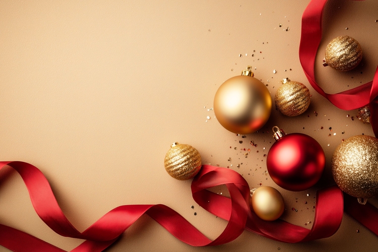 Gold Glitter Christmas Balls Background, Holiday Background