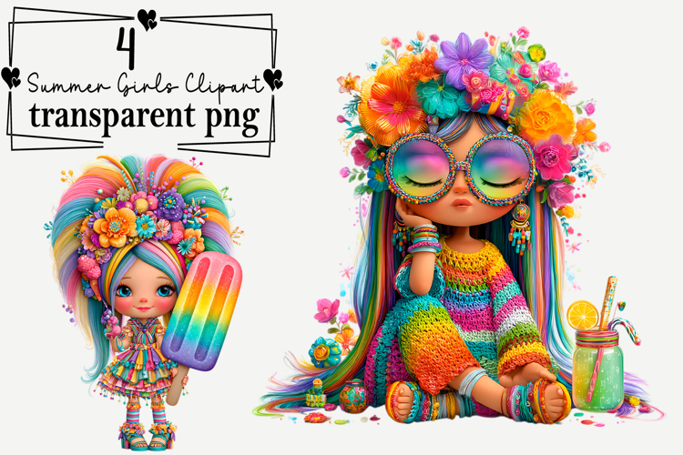 Summer Girls Clipart Watercolor PNG example image 1