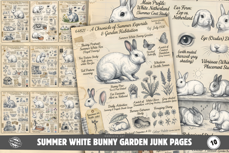 Summer White Bunny Garden Junk Pages example image 1