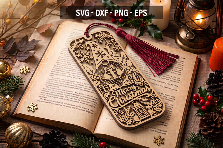 Christmas Gnome Bookmark SVG, Holiday Laser Cut Bookmark