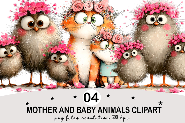 Mother and Baby Animals Clipart Watercolor png