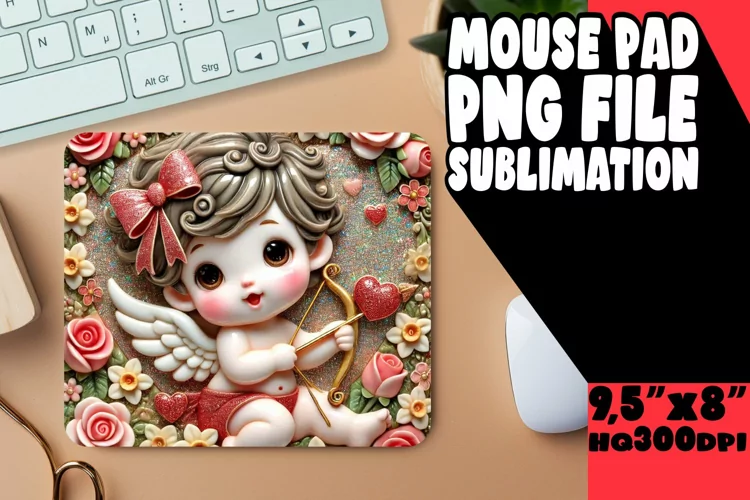 COZY MOUSE MAT INSPIRATIONAL SUBLIMATION, 3D Cupid