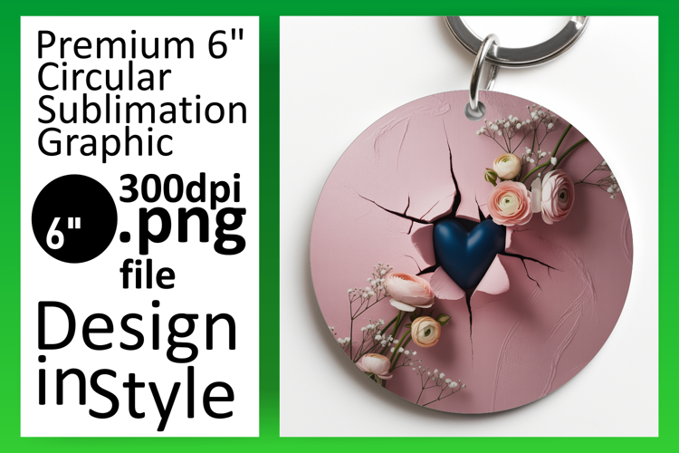 Elegant Keychain Round Design Template , 3D Heart