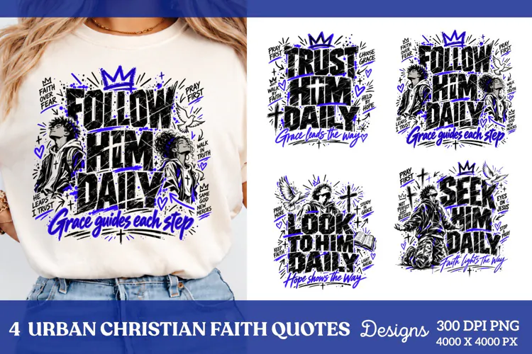 4 Urban Christian Faith Shirt PNG Designs, 4 Christian Grace