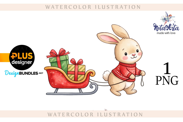 Christmas Bunny in Watercolor Style