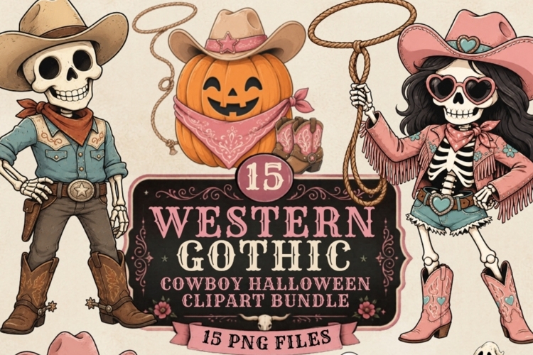 Western Gothic Cowboy Halloween Clipart | Spooky Western PNG