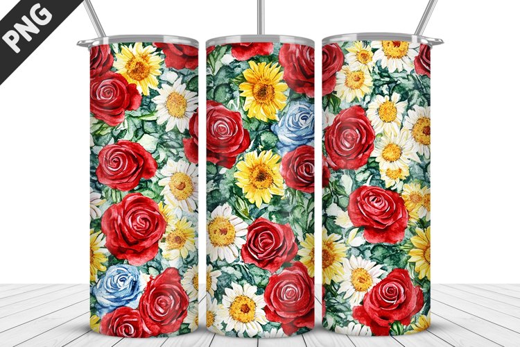 Valentine Rose Flowers Tumbler Wrap | Sublimation Design example image 1
