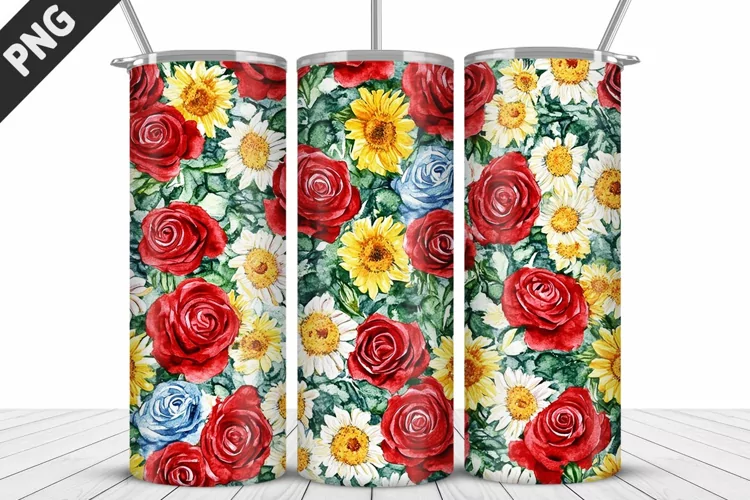 Valentine Rose Flowers Tumbler Wrap | Sublimation Design