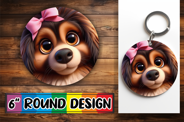 Joyful Circle Coasters Sublimation, 3D Dog