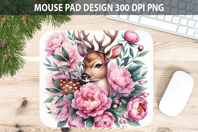 Watercolor Deer Mouse Pad Sublimation - Valentines PNG example image 1