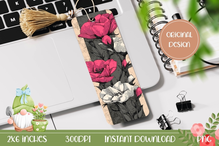 Printable Floral Bookmark, Cartoon Flowers Bookmark