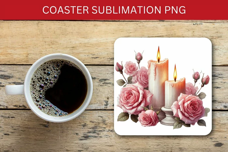 valentine square coaster - roses candle