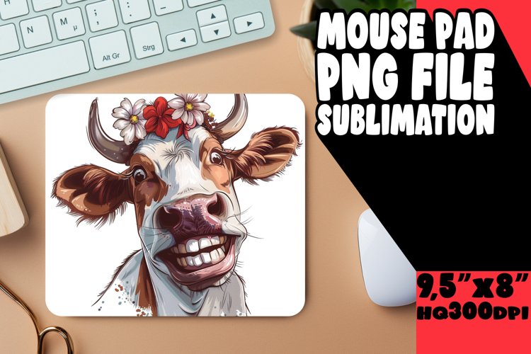 Vibrant Cow Watercolor Mouse Pad,Farmhouse PNG