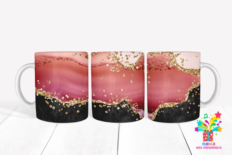 Pink Glitter Agate Mug Sublimation / Agate Mug Wrap #9 example image 1