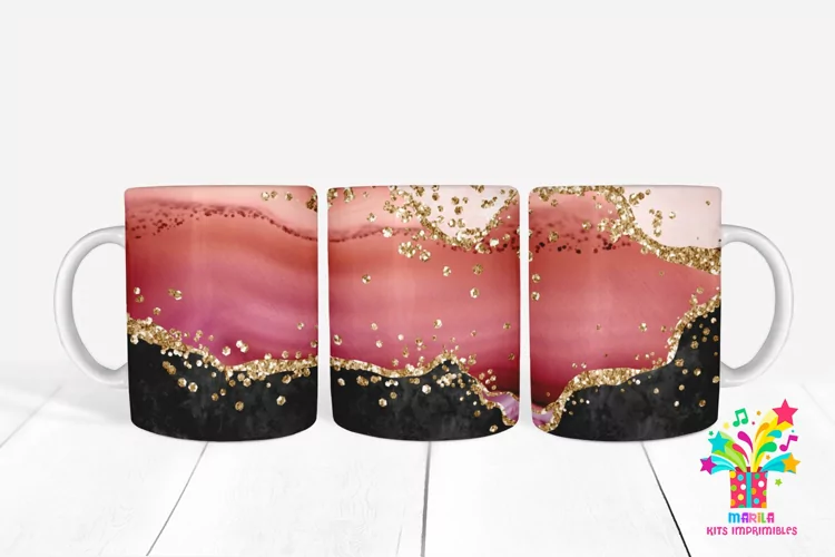 Pink Glitter Agate Mug Sublimation / Agate Mug Wrap #9