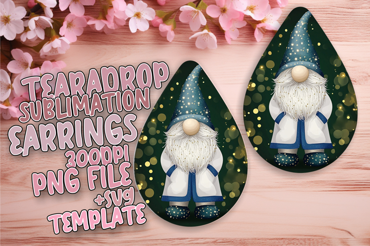 Whimsical Teardrop Earrings Design Template , Gnome