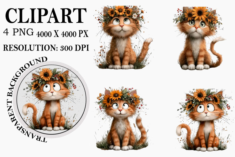 Whimsical Sunflower Animals Clipart Watercolor PNG example image 1