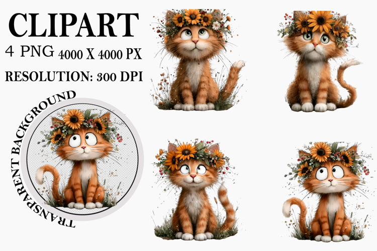 Whimsical Sunflower Animals Clipart Watercolor PNG