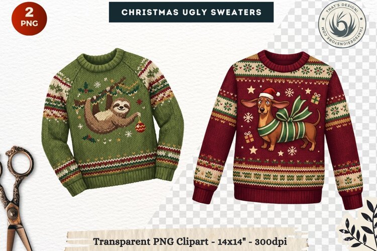 Christmas Ugly Sweaters Clipart Holiday Winter Sweater PNG example image 1