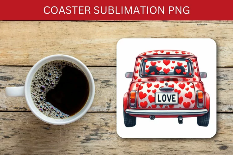 valentine square coaster - car