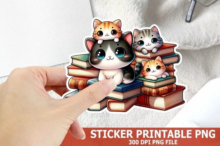 Cute Cat on A Stack of Books Sticker| Books Sticker