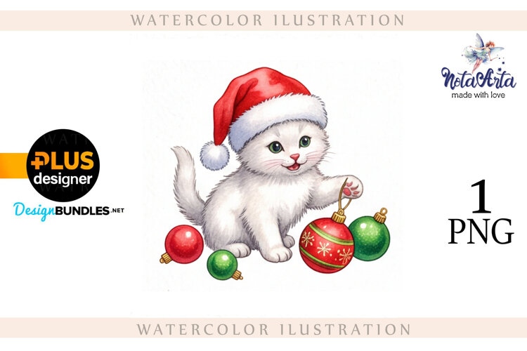 Christmas Kitten in Watercolor Style example image 1