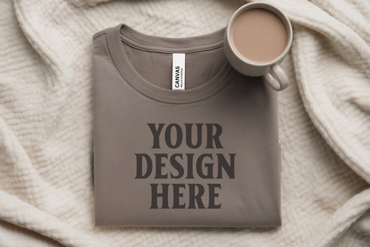Christmas Bella Canvas 3001 Ash Folded Tshirt Mockup example image 1