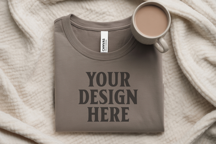 Christmas Bella Canvas 3001 Ash Folded Tshirt Mockup