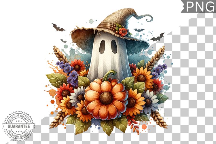 Halloween Ghost And Flowers Sublimation - Halloween Clipart