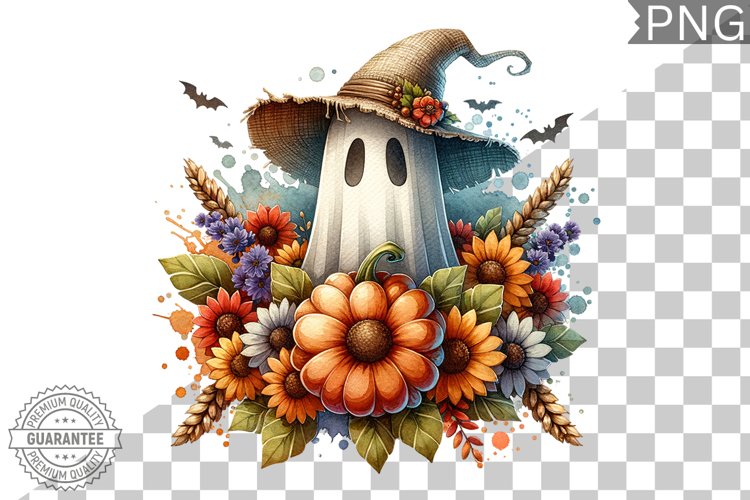 Halloween Ghost And Flowers Sublimation - Halloween Clipart example image 1