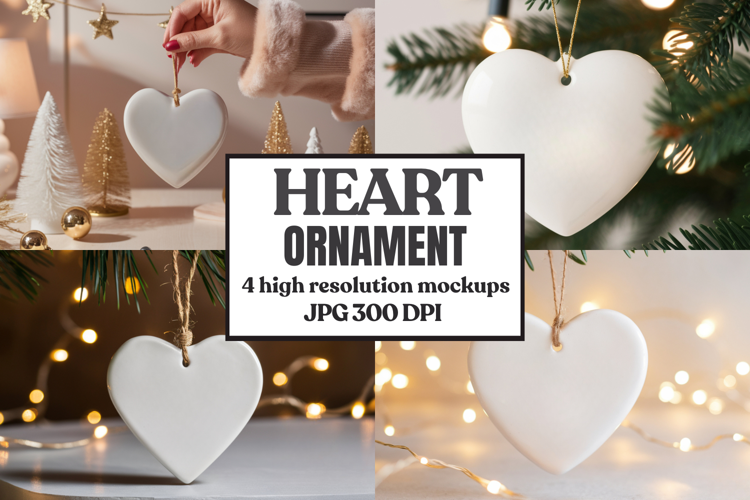 Romantic Christmas Ceramic Heart Ornament Mockup | Holiday