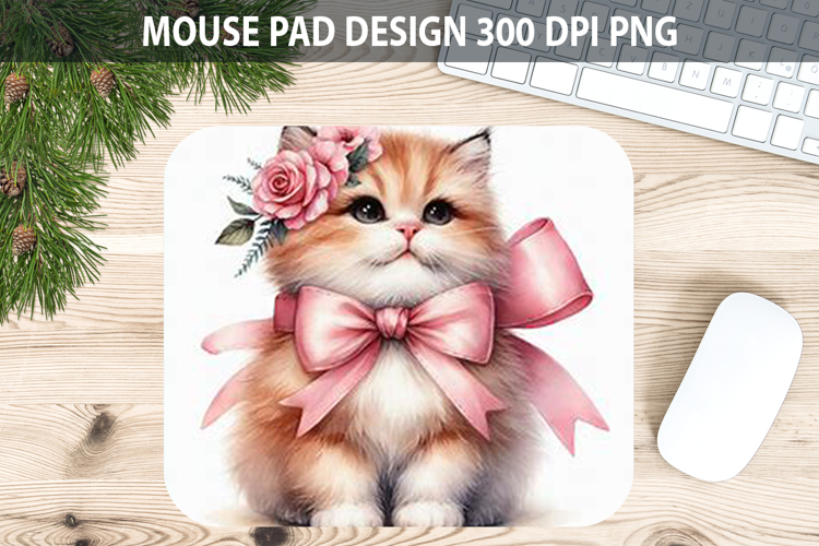 Watercolor Cat Mouse Pad Sublimation - Valentines PNG