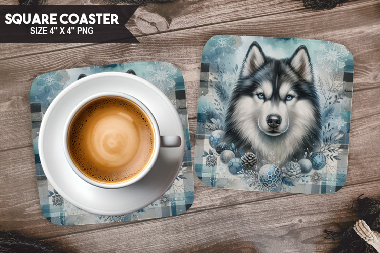 Cozy Dog Coaster, Buffalo Plaid Square Coaster PNG