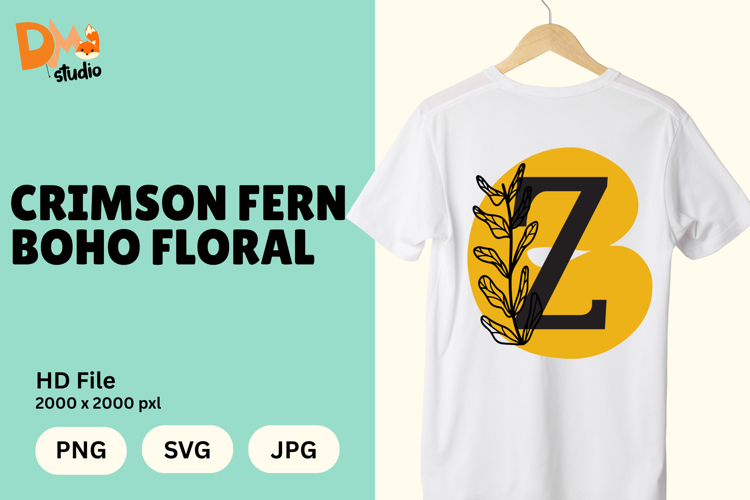 Crimson Fern Boho Floral Monogram