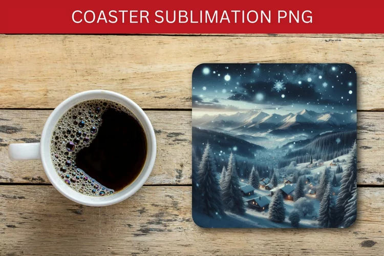 square coaster - christmas village