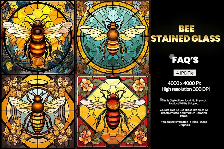 Bee Stained Glass Square Coaster - 04 Variations