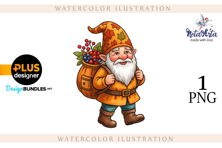 Gnomes with Pumpkin Harvest in Watercolor Style