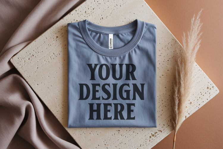 Ash Bella Canvas 3001 Flat Lay T-Shirt Mockup